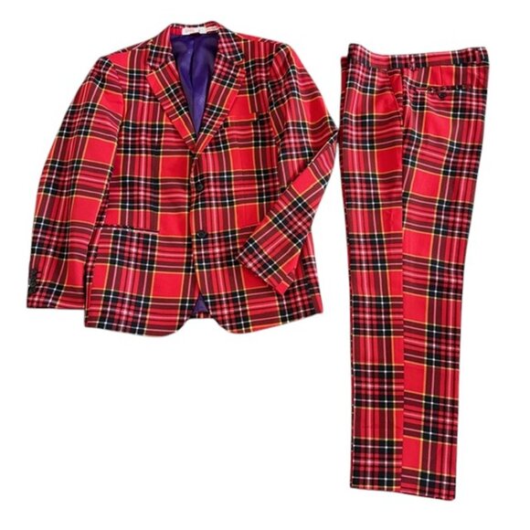 OPPOSUITS Red Tartan Plaid Lumberjack Suit Sz 42 - Picture 1 of 14